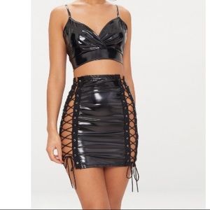 Vinyl double lace up skirt